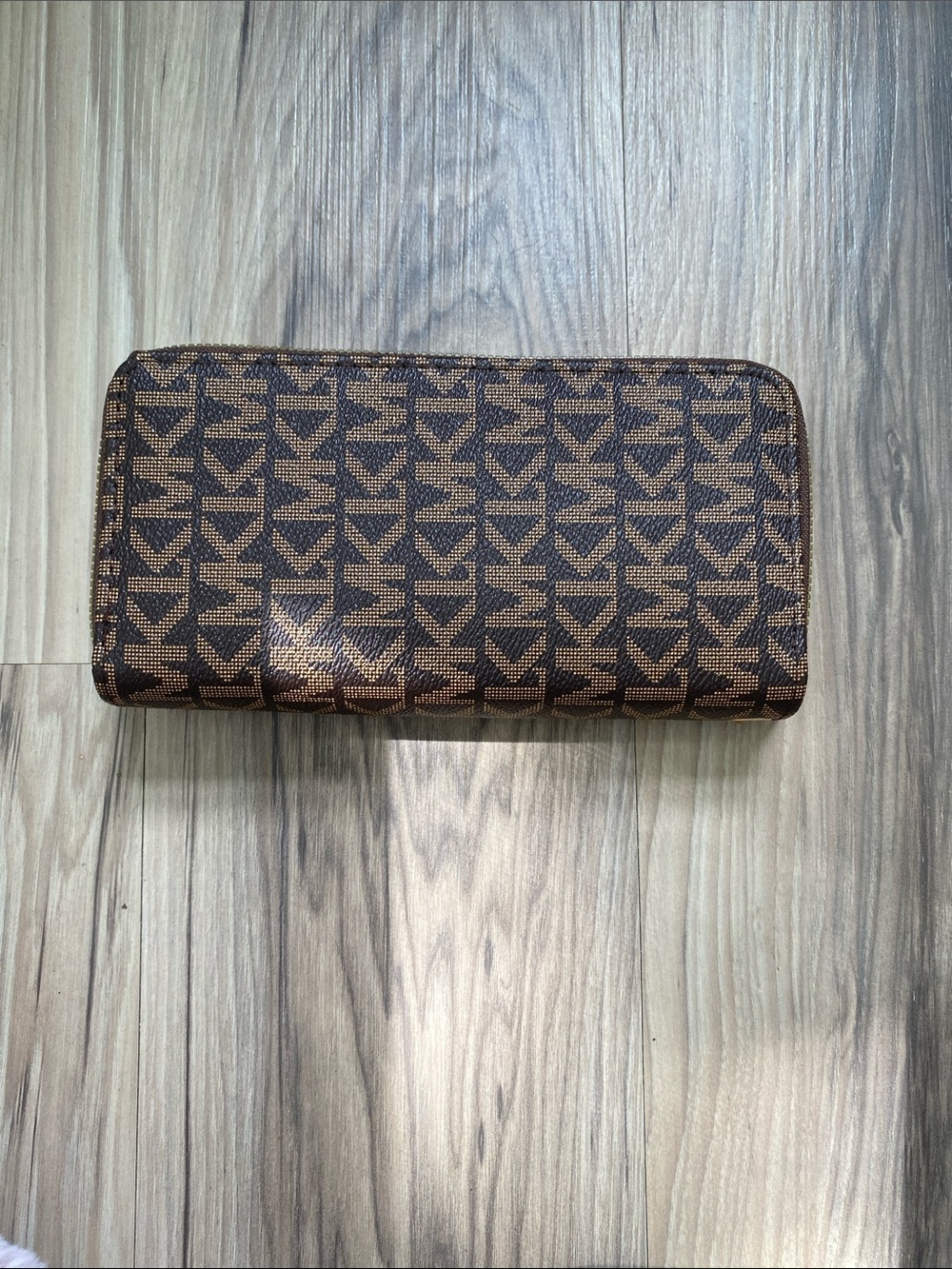 Brown Logo Zip-Around Wristlet Wallet